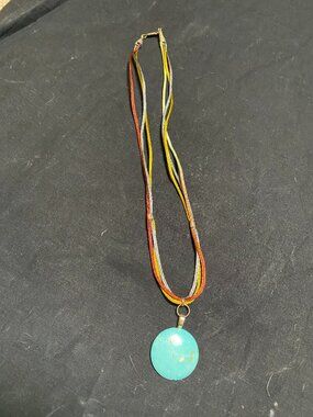 Sterling Silver Turquoise Round Pendant Rattail Cord Necklace Montana Western
